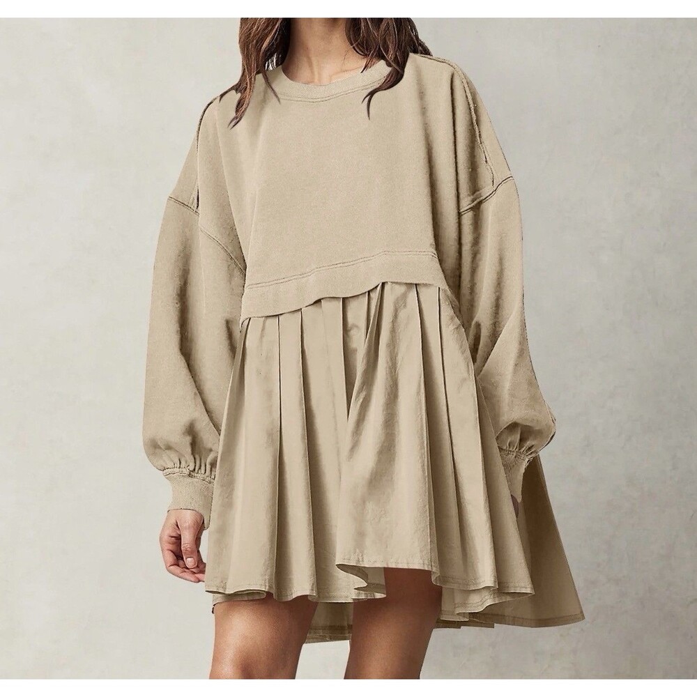 Ugerlov Womens Oversized Sweatshirt Dress Long Sleeve Crewneck Heart Pleats XL